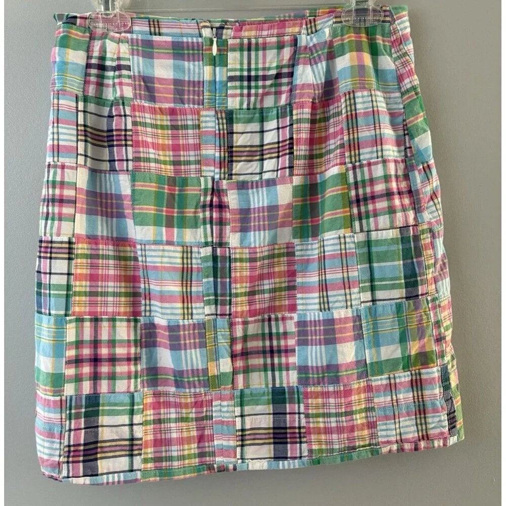 Talbots Patchwork Skirt Womens 4P Pink Blue Green Madras Plaid Preppy Beach - Picture 2 of 13